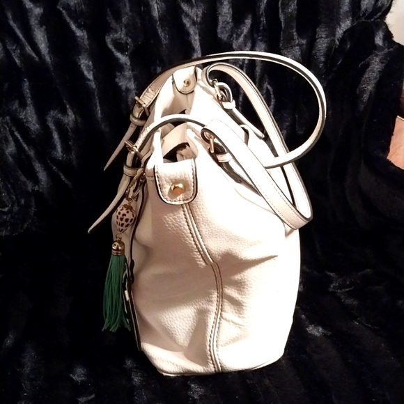 Anne Klein Ivory White Women's Faux Leather Purse Tote Bag Satchel Lion Logo - Picture 14 of 15